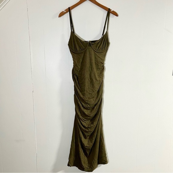 Jonathan Simkhai Iris Jersey‎ Underwire Cutout Midi Dress in Forest Floor sz S - Picture 3 of 7